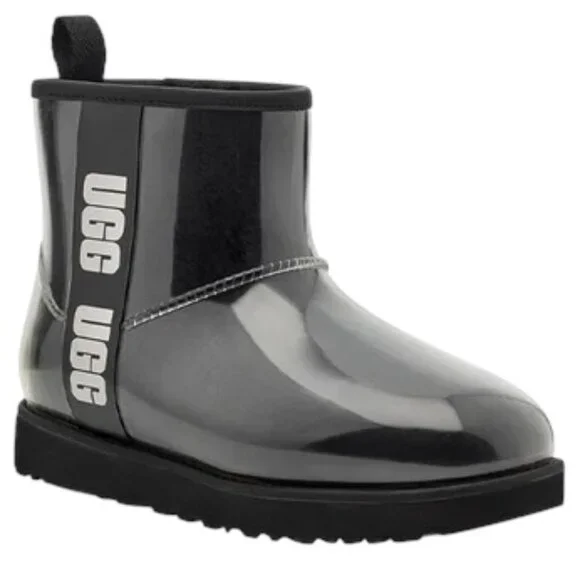 UGG Classic Clear Mini Boot - Black - Sheepskin Lined - Size 7 - Picture 2 of 9